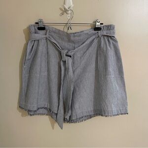 Melissa Nepton Milo Chambray Pinstripe Belted Raw Hem Shorts